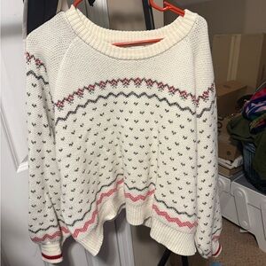 Roots Cabin Cozy Knit Sweater - Cream with Red and Black Accents